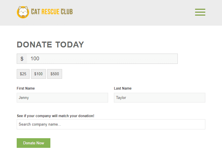 Cat Rescue Club simplified donation form - blank search field-1-1