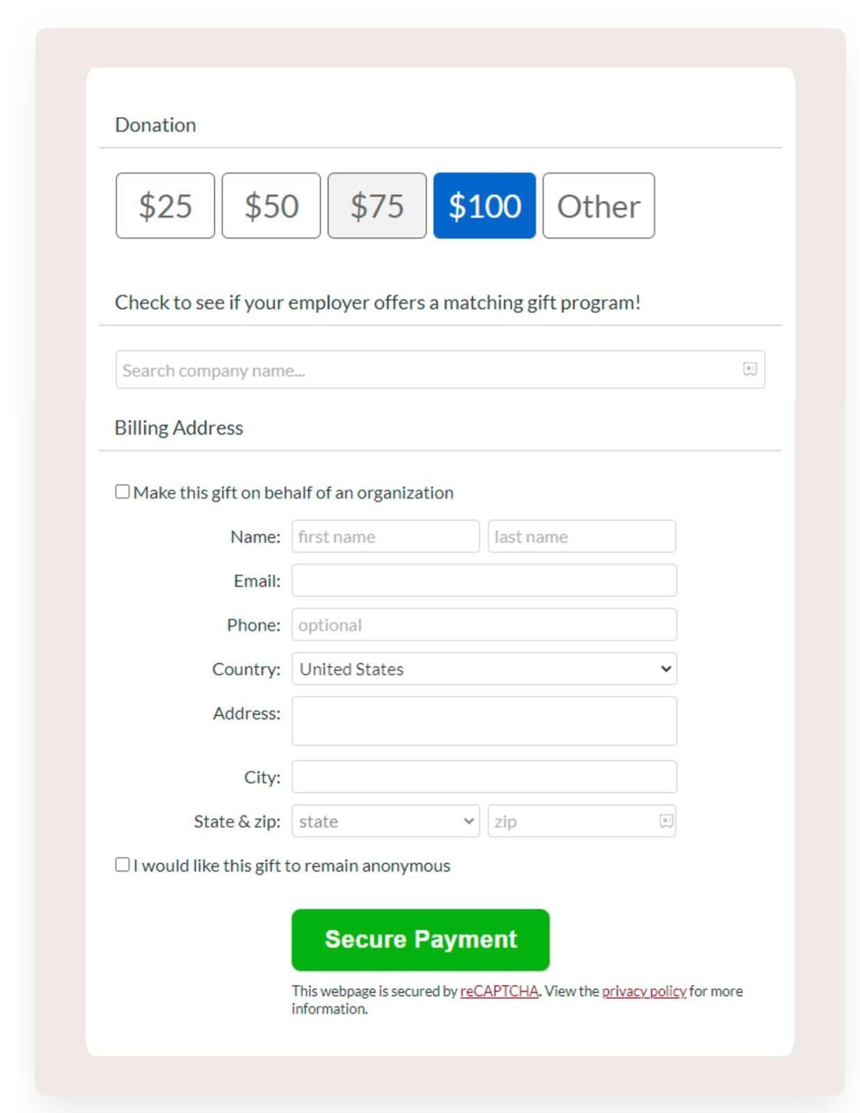 OnlineExpress Donation form example